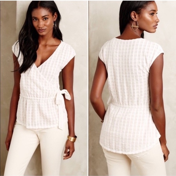 Anthropologie Deletta Tops - Anthropologie Deletta Mapelo White Wrap Top Large